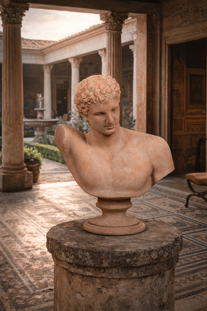 Preview: Buste d’Hermès en terre cuite d’Impruneta – Sculpture décorative classique